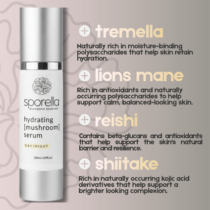 Sporella Hydrating Mushroom Face Serum – Tremella (Snow Mushroom), Reishi, Lion's Mane & Shiitake